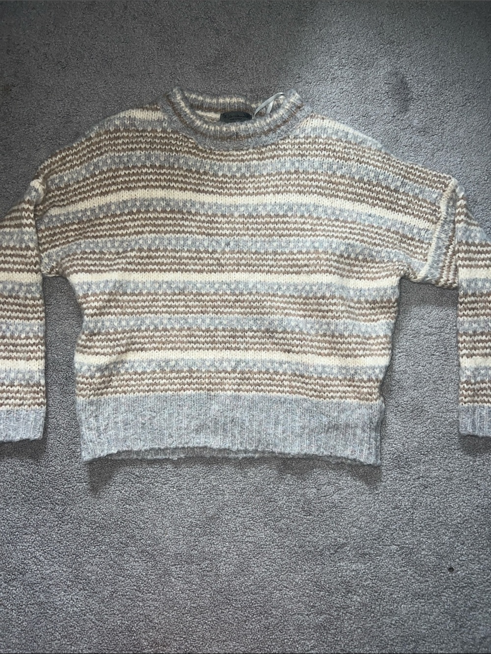 Cozy Striped Crewneck Sweater in light blue and Brown